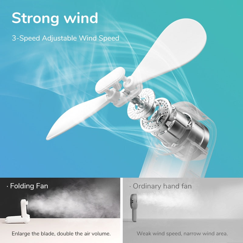 Portable Fan Mini Handheld Fan USB  Recharge Hand Held Small Pocket Fan with Power Bank Flashlight Feature