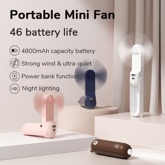 Portable Fan Mini Handheld Fan USB  Recharge Hand Held Small Pocket Fan with Power Bank Flashlight Feature